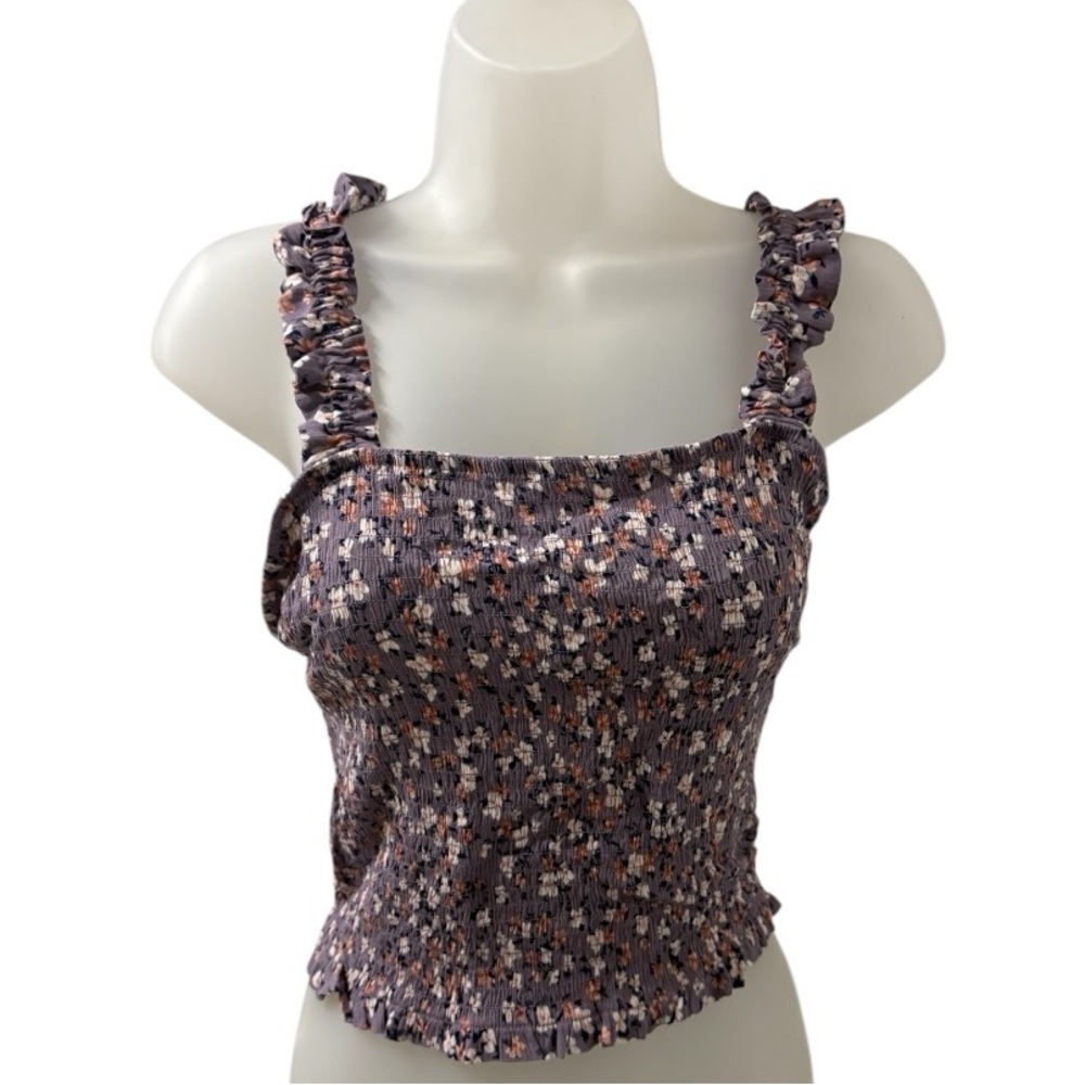 Hippie Rose Floral Ruffle Trim Cropped Top - Large
